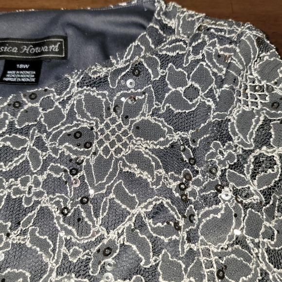 Jessica Howard Women's 18W Gray Lace Bodice Midi Dress Pleated Skirt 3/4 Sleeve - Picture 5 of 6